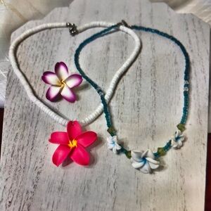 Floral Beaded Kids Necklace Set - White and Blue